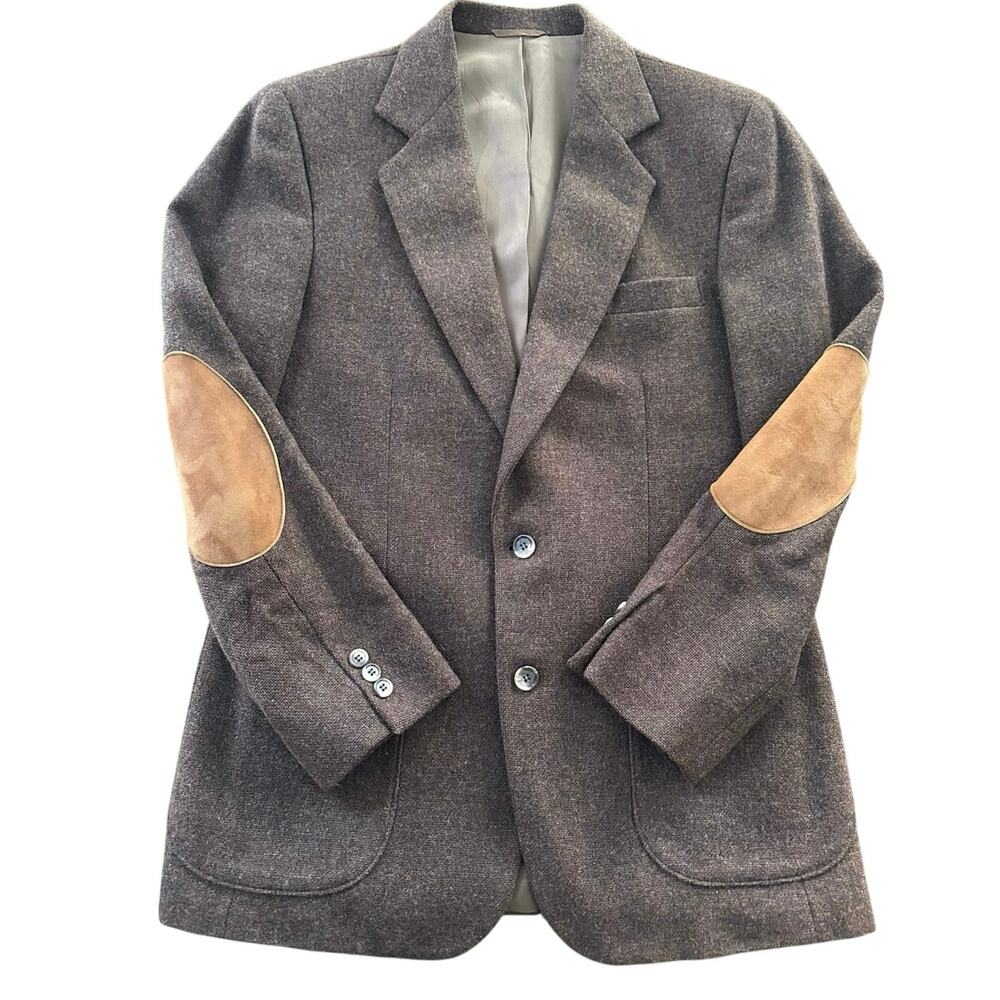 Men's Haggar Imperial Brown Tweed Sport Coat 40 Elbow Patches Wool Professor